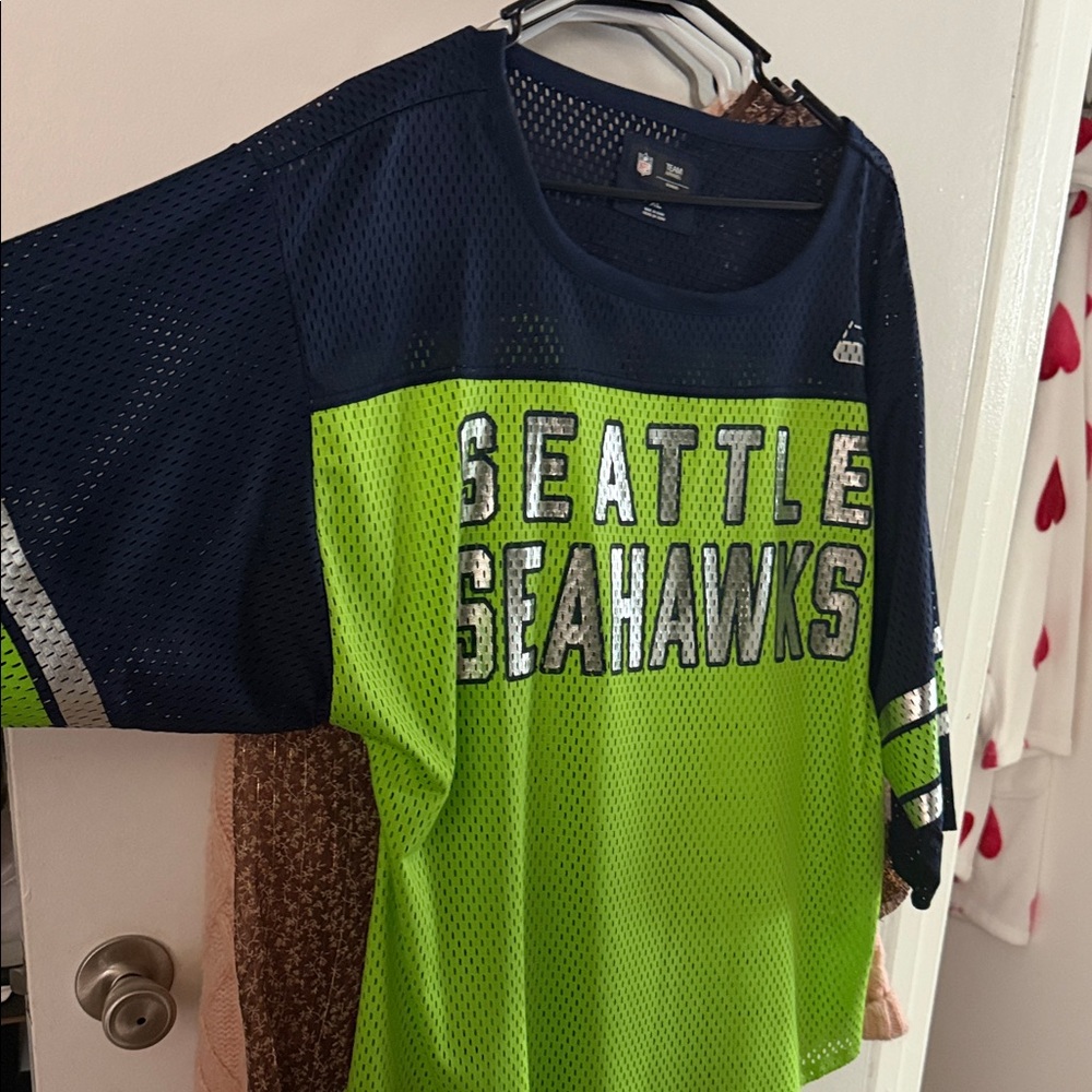 NFL Seattle Seahawks Women's Mesh Jersey - Navy and Lime Green